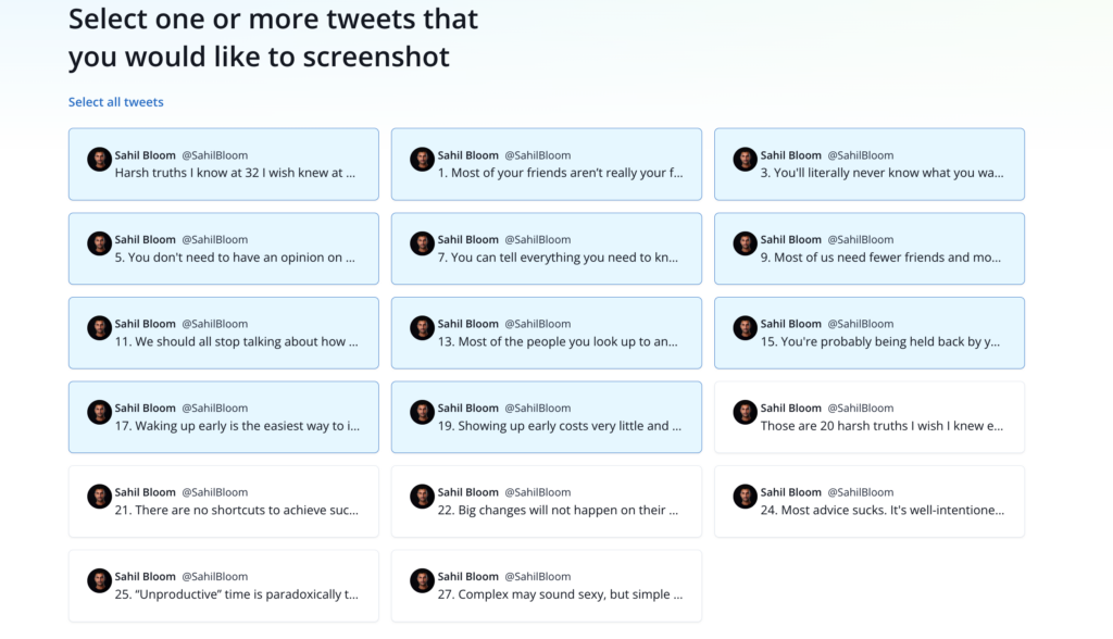 Select Tweets from thread screen - tweetpik